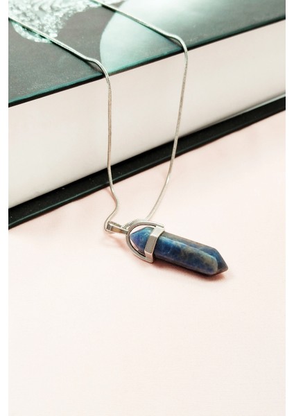 Sodalit Doğal Taşı Zincirli El Yapımı Tasarımlı Kolye Uç: 3,5 cm Zincir: 20 cm Kutulu modelleri