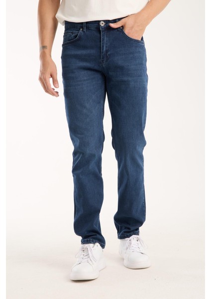 Erkek Kot Pantolon Jean Regular Fit Pamuklu Esnek Straight Leg Denim - %98 Pamuk %2 Lycra