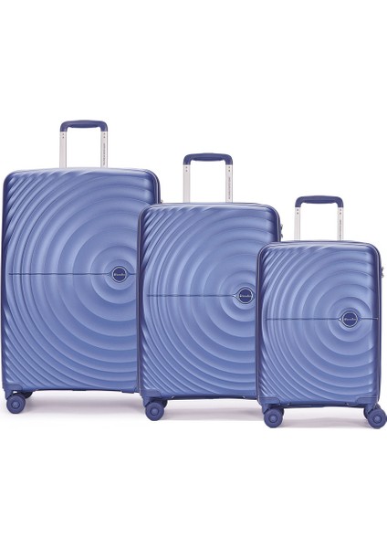 Benetton 3'lü Valiz Set Büyük Orta ve Kabin Boy %100 Polipropilen Mavi 14BNT8002