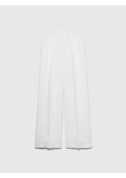 %100 Keten Beli Lastikli Önü Pileli Geniş Paça Pantolon Kadın Beyaz Pantolon - 325P4AGHLF03U indirimleri