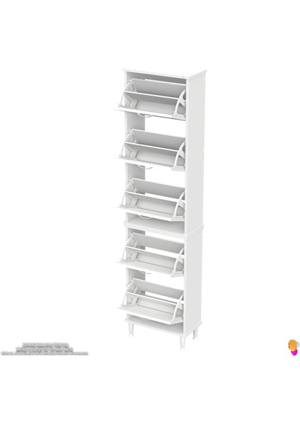 Asil 2 Li Beyaz Renk Kapı Önü Ayakkabılık 5 Düşer Kapak 10 Göz Bölme Ayakkabılık 52X205X26 cm