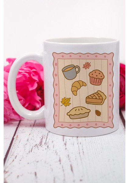 Sonbahar Temalı Tatlılar Baskılı Hediyelik Kupa Bardak