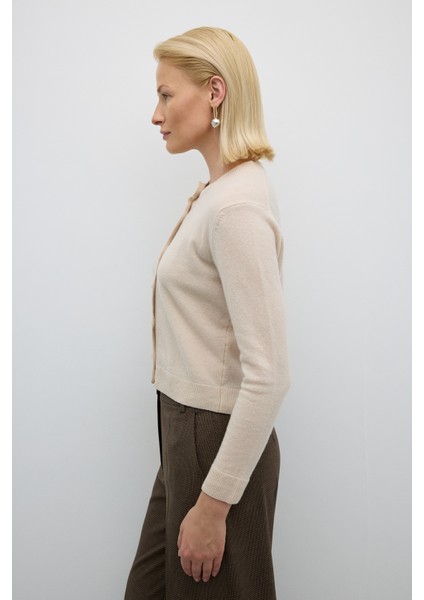 Bisiklet Yaka Düğmeli Yün Kaşmir Karışımlı Hırka Bej K2671011_024 fırsatları