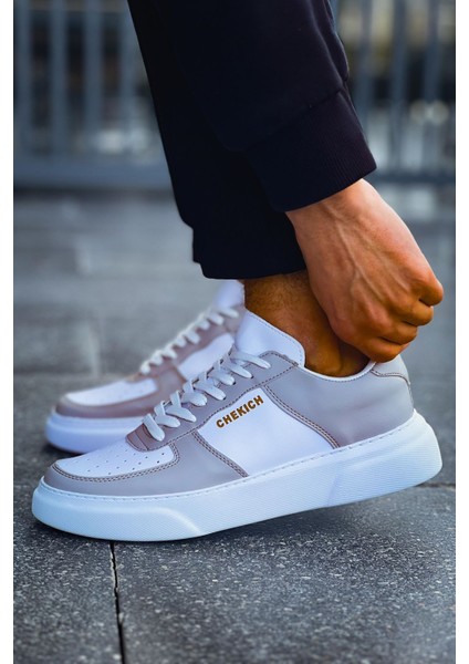 Kenton Bağcıklı Kalın Taban Erkek Sneaker Beyaz Gri