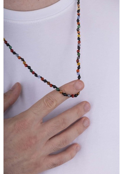 Karışık Doğal Taş Çakra Erkek Doğal Taş Kolye