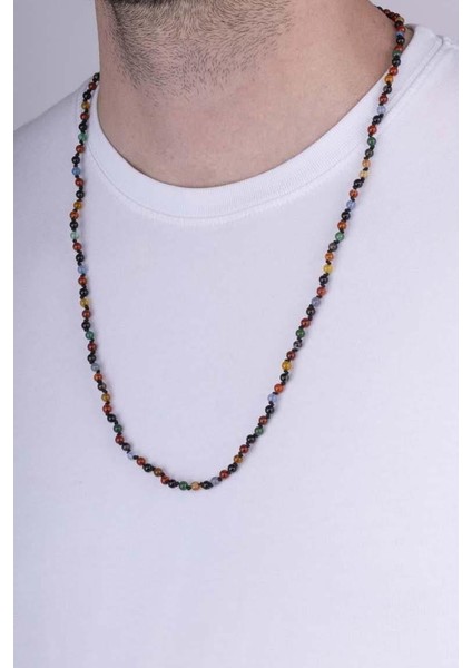 Karışık Doğal Taş Çakra Erkek Doğal Taş Kolye modelleri