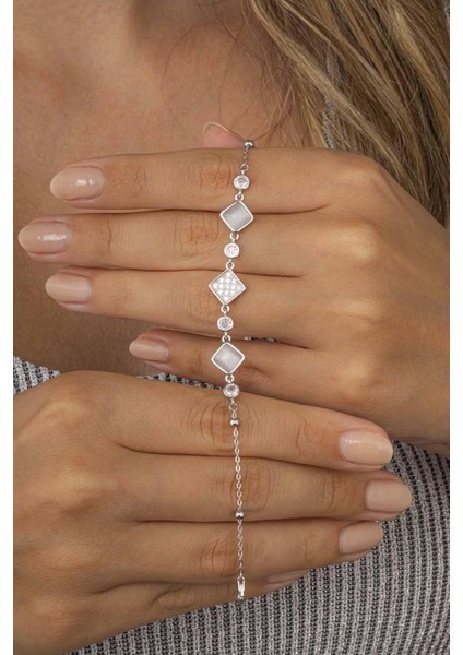 Kare Figürlü Top Zincir Kadın Gümüş Kadın Bileklik modelleri