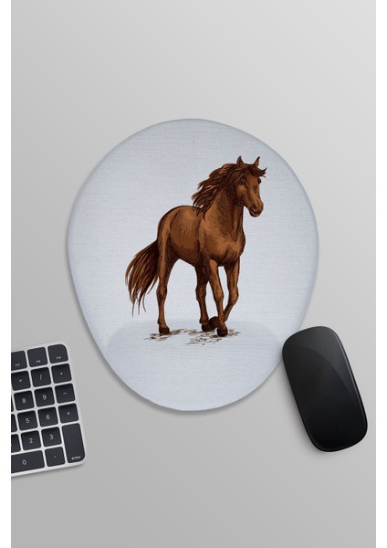 Ilüstrasyon At Baskılı Oval Bilek Destekli Mousepad
