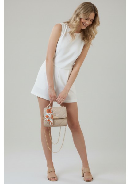 Kadın Kapitone Fularlı Zincir Askılı El ve Omuz Çantası Minimal modelleri