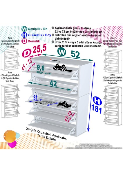 Asil 2 Li Ceviz Renk Asma Ayakkabılık Antre Hol 5 Düşer Kapak 10 Göz Ayakkabılık 52X181X25,5 cm fiyatları