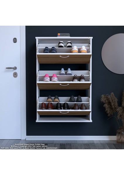 Uygar Meşe Renk Asma Ayakkabılık Antre Hol 3 Düşer Kapak 6 Raf Bölmeli Ayakkabılık 72X107X25,5 cm modelleri