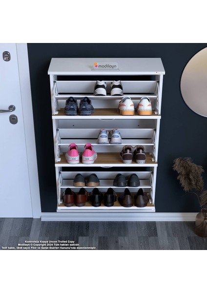 Uygar Meşe Renk Asma Ayakkabılık Antre Hol 3 Düşer Kapak 6 Raf Bölmeli Ayakkabılık 72X107X25,5 cm fırsatları