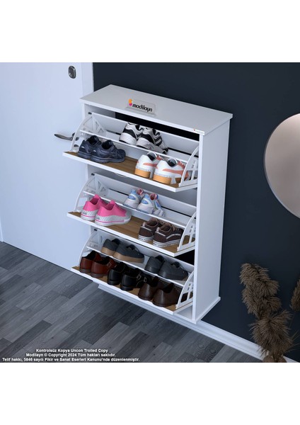 Uygar Meşe Renk Asma Ayakkabılık Antre Hol 3 Düşer Kapak 6 Raf Bölmeli Ayakkabılık 72X107X25,5 cm indirimleri