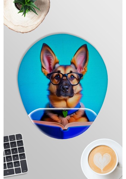 Kitap Okuyan Sevimli Köpekler No:1 Oyuncu Gaming Oval Bilek Destekli Mousepad