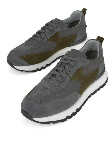 , Erkek Hakiki Deri Sneaker 153983Z2600 Gri fırsatları