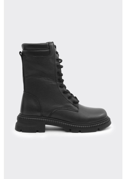 Fermuarlı Bağcıklı Hakiki Deri Kadın Uzun Bot