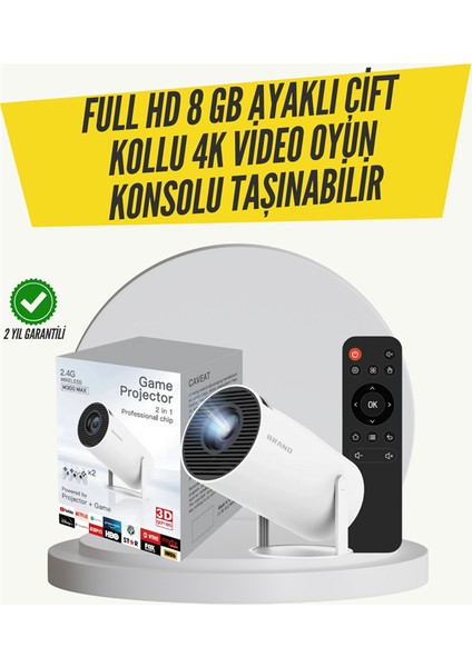 Wizard Kablosuz 4K Projeksiyon – Wi‑fi 6 & Bluetooth 5.0 ile Oyun ve Uygulama Merkezli