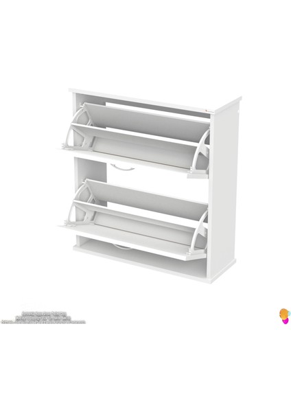 Asaf Beyaz 72 cm Asma Ayakkabılık Kapı Önü 2 Düşer Kapak 4 Göz Bölmeli Ayakkabılık 72X78X25,5 cm fırsatları
