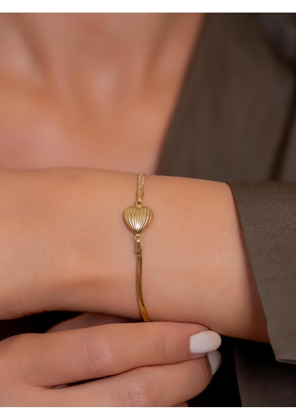 14 Ayar Altın Kalp Bileklik 17 cm + 2 cm Uzatmalı indirimleri