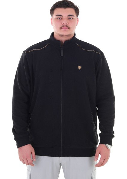 Erkek Büyük Beden 122-158 Kilo Arası Için Uygun Pamuklu Geniş Kalıp Dik Yaka Fermuarlı Sweat Mont