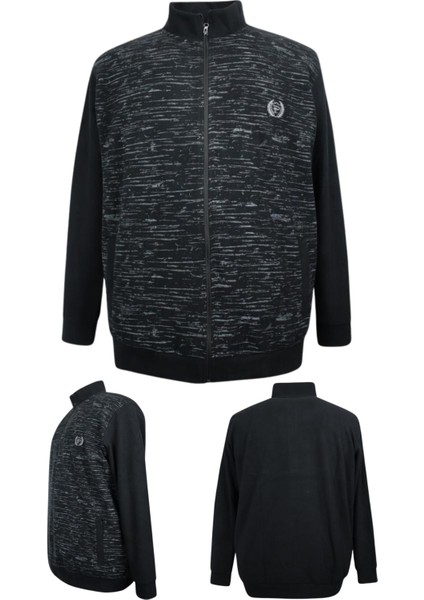 Erkek Büyük Beden 122-158 Kilo Arası Için Uygun Pamuklu Geniş Kalıp Dik Yaka Fermuarlı Sweat Mont