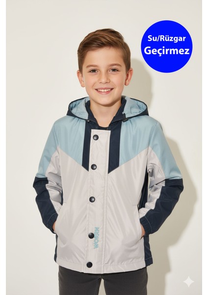 Erkek Çocuk Garnili Su/rüzgar Geçirmez Nakışlı Premium Yağmurluk - 2112