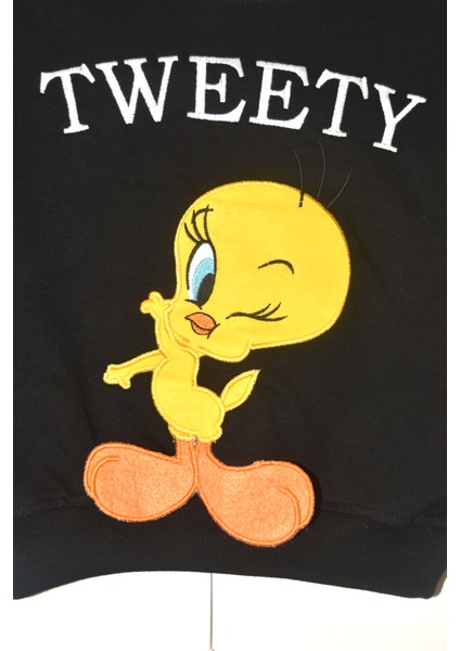 Kız Çocuk %100 Pamuk Tweety Nakışlı Paça Lastikli Trend Takım - 2147 fiyatları