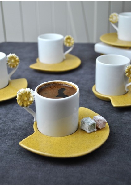 6 Kişilik 12 Parça Seramik Çiçekli Kahve Fincanı 100 ml Türk Kahve Fincan Takımı