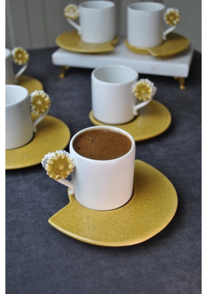 6 Kişilik 12 Parça Seramik Çiçekli Kahve Fincanı 100 ml Türk Kahve Fincan Takımı modelleri