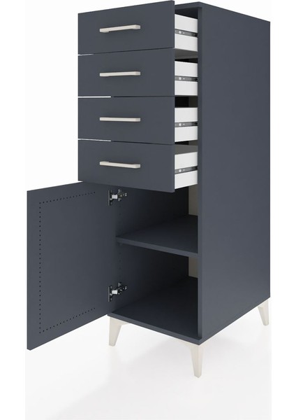 Kronos Dolap Tek Raflı 4 Çekmeceli Tek Kapaklı 44X59X134 Antrasit-Antrasit fırsatları