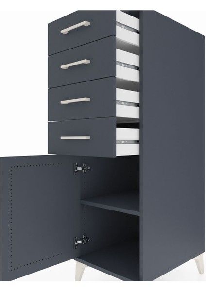 Kronos Dolap Tek Raflı 4 Çekmeceli Tek Kapaklı 44X59X134 Antrasit-Antrasit indirimleri