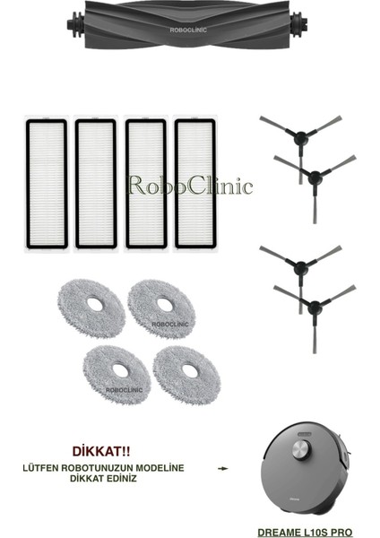 Dreame L10S Pro Yedek Ana Fırça, Yan Fırça, Hepa Filtre, Mop - 13 Parça