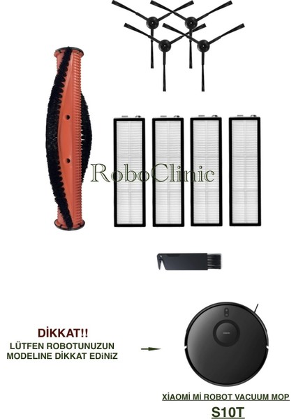 Xiaomi Mi Robot Vacuum S10T Robot Süpürge Uyumlu Yedek Ana Fırça, Yan Fırça, Hepa Filtre - 10 Parça