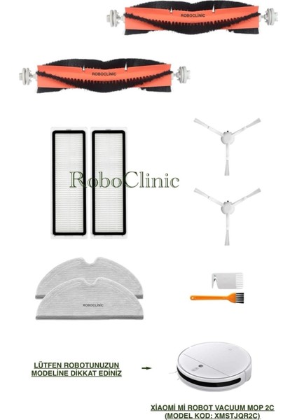 Xiaomi Mi Vacuum Mop 2c Yedek Ana Fırça, Yan Fırça, Hepa Filtre, Mop - 10 Parça