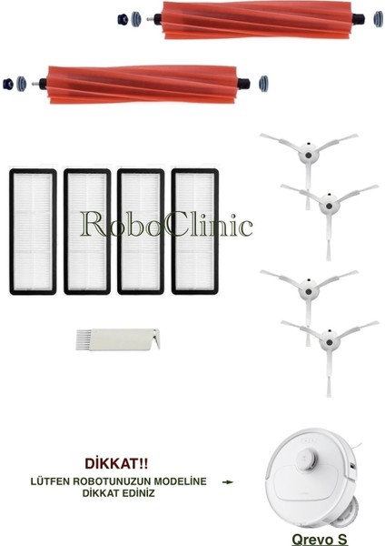 Roborock Qrevo S Beyaz Yedek Ana Fırça, Yan Fırça, Hepa Filtre - 11 Parça