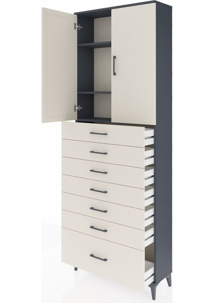 Arges Dolap 3 Raflı 7 Çekmeceli 2 Kapaklı 88X30X243 Antrasit-Aytaşı fırsatları