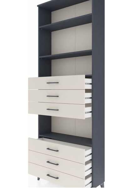 Arges Dolap 4 Raflı 6 Çekmeceli 88X30X243 Antrasit-Aytaşı indirimleri