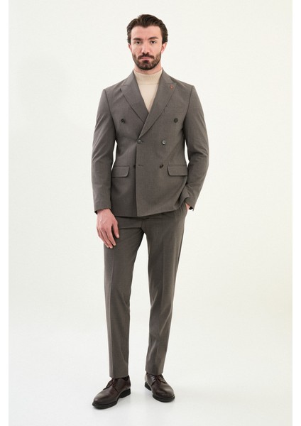 Düz Slim Fit Geniş Yaka Kruvaze Erkek Takım Elbise modelleri