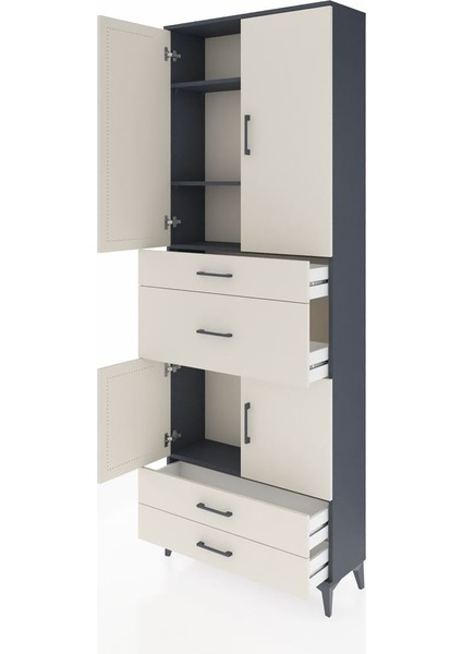 Arges Dolap 4 Raflı 4 Çekmeceli 4 Kapaklı 88X30X243 Antrasit-Aytaşı fırsatları