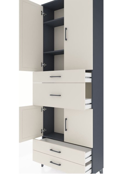 Arges Dolap 4 Raflı 4 Çekmeceli 4 Kapaklı 88X30X243 Antrasit-Aytaşı indirimleri