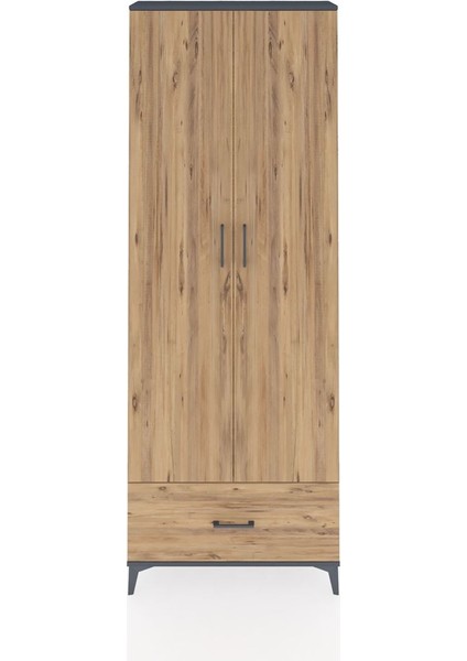 Arges Dolap 5 Raflı Tek Çekmeceli 2 Kapaklı 88X30X243 Antrasit-Çam