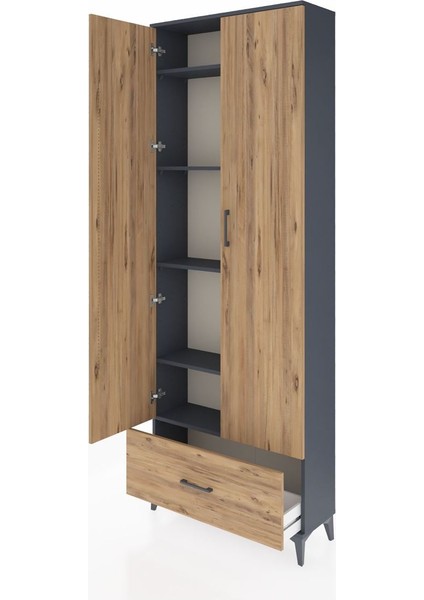 Arges Dolap 5 Raflı Tek Çekmeceli 2 Kapaklı 88X30X243 Antrasit-Çam fırsatları
