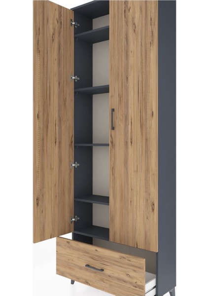 Arges Dolap 5 Raflı Tek Çekmeceli 2 Kapaklı 88X30X243 Antrasit-Çam indirimleri