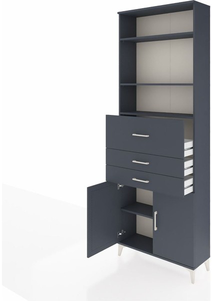 Arges Dolap 4 Raflı 3 Çekmeceli 2 Kapaklı 88X30X243 Antrasit-Antrasit fırsatları