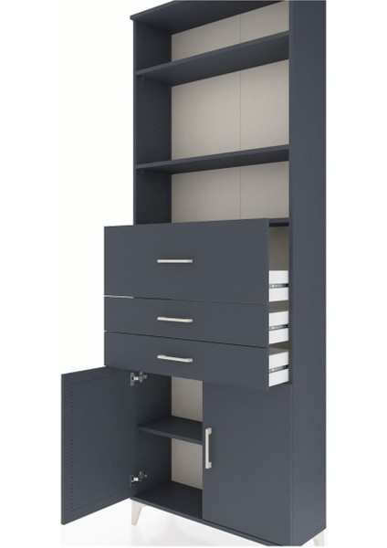 Arges Dolap 4 Raflı 3 Çekmeceli 2 Kapaklı 88X30X243 Antrasit-Antrasit indirimleri