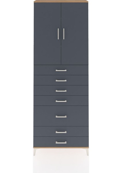 Arges Dolap 3 Raflı 5 Çekmeceli 2 Kapaklı 88X30X243 Çam-Antrasit