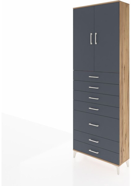 Arges Dolap 3 Raflı 5 Çekmeceli 2 Kapaklı 88X30X243 Çam-Antrasit modelleri