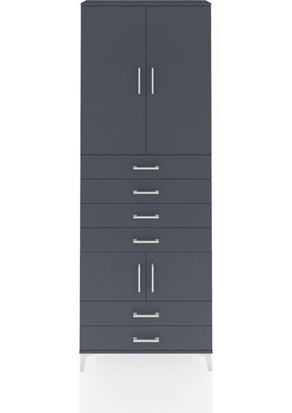 Arges Dolap 4 Raflı 6 Çekmeceli 4 Kapaklı 88X30X243 Antrasit-Antrasit