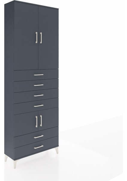 Arges Dolap 4 Raflı 6 Çekmeceli 4 Kapaklı 88X30X243 Antrasit-Antrasit fiyatları