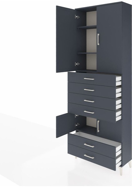 Arges Dolap 4 Raflı 6 Çekmeceli 4 Kapaklı 88X30X243 Antrasit-Antrasit fırsatları